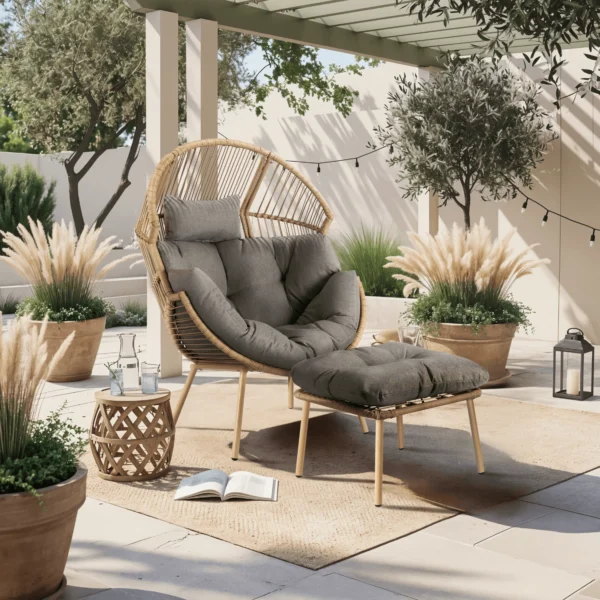 Scaun de grădină PORTLAND Grey cu suport pentru picioare