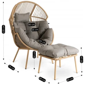 Scaun de grădină PORTLAND Grey cu suport pentru picioare