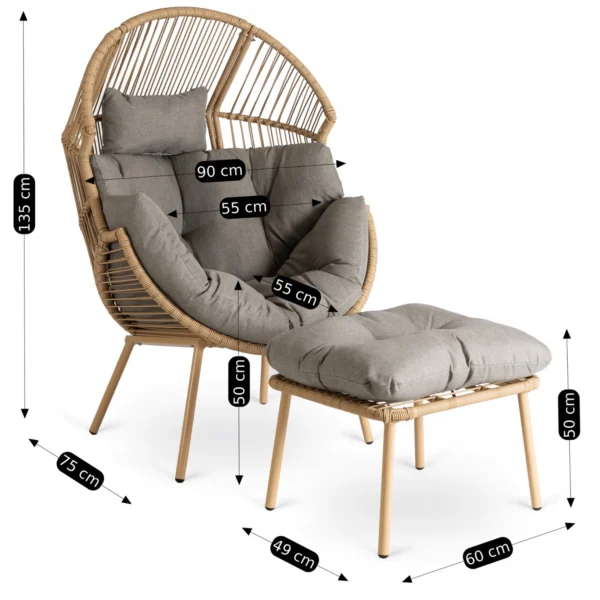 Scaun de grădină PORTLAND Grey cu suport pentru picioare