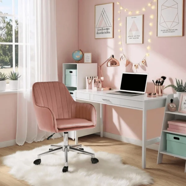 Scaun pivotant TOM din velur roz