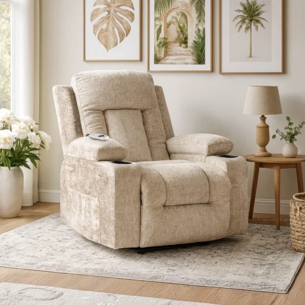 Scaun de masaj reclinabil din velur bej BOX