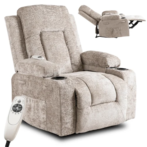 Scaun de masaj reclinabil din velur bej BOX