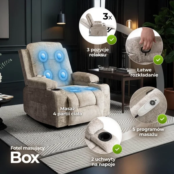 Scaun de masaj reclinabil din velur bej BOX