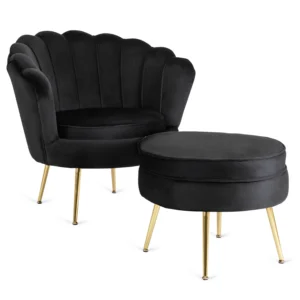 Fotoliu GRAND cu suport pentru picioare, velur negru