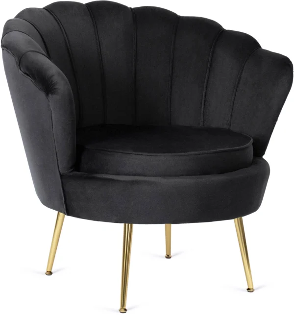 Fotoliu GRAND cu suport pentru picioare, velur negru