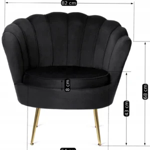 Fotoliu GRAND cu suport pentru picioare, velur negru