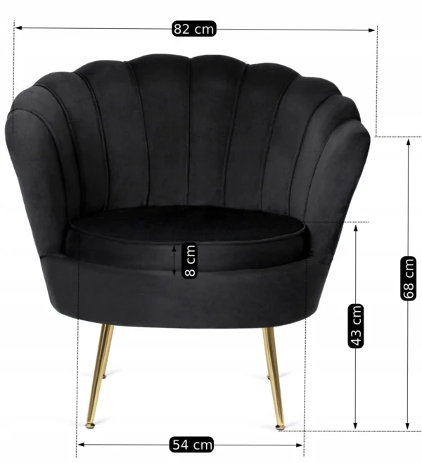 Fotoliu GRAND cu suport pentru picioare, velur negru