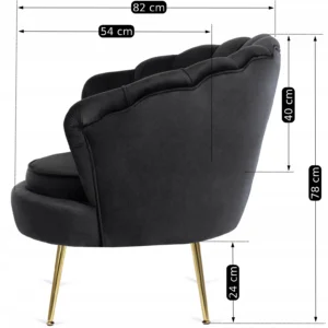 Fotoliu GRAND cu suport pentru picioare, velur negru