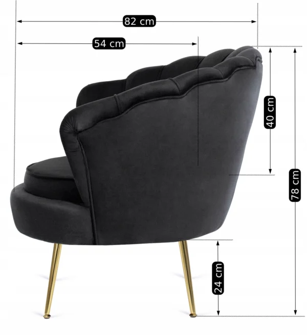 Fotoliu GRAND cu suport pentru picioare, velur negru