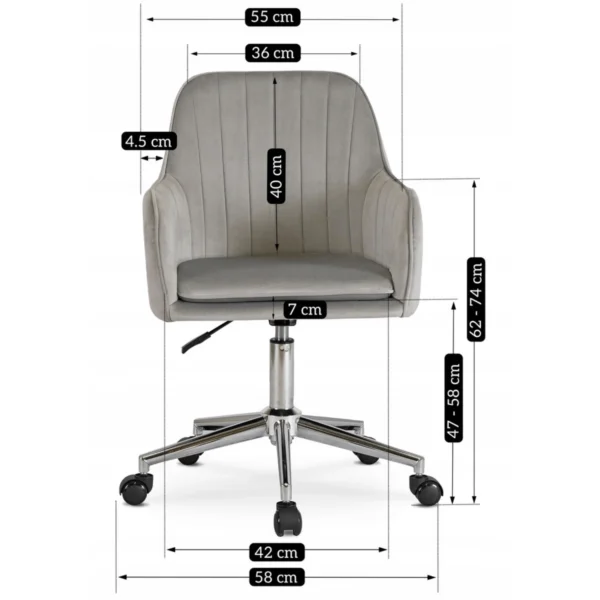 Scaun pivotant TOM din velur gri