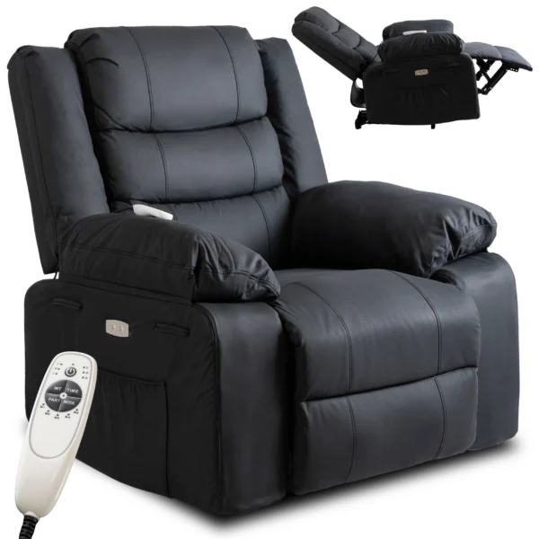 product-3289-0 Fotoliu cu masaj electric și spătar rabatabil JASPER, negru, din piele ecologică — Fotolii de masaj