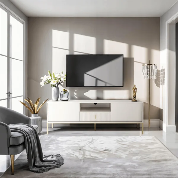 MARCOS Dulap TV 154 cm Grooved Cashmere/Gold