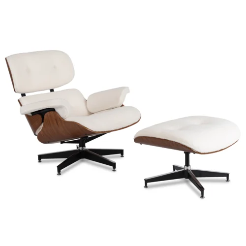 Scaun lounge PALERMO cu suport pentru picioare, alb bouclé