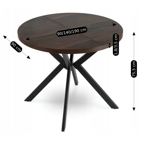 LUGO Masă extensibilă 90-190 cm Nuc/Negru