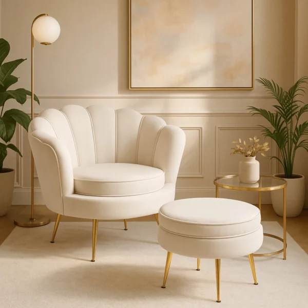 product-3311-0-1 Fotoliu GRAND cu suport pentru picioare Cream Velour — Fotolii cu taburet