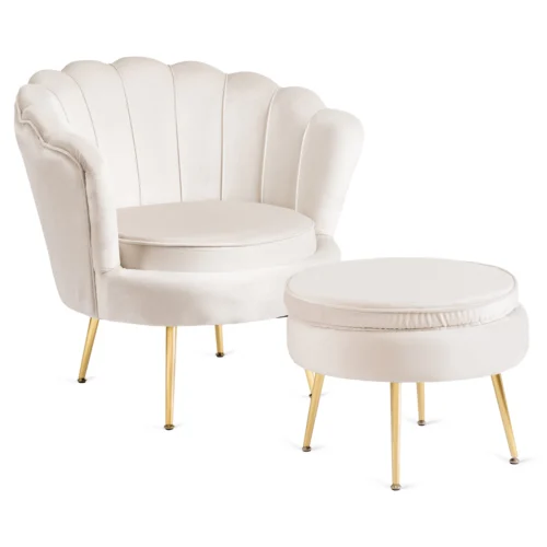product-3311-0 Fotoliu GRAND cu suport pentru picioare Cream Velour — Fotolii cu taburet