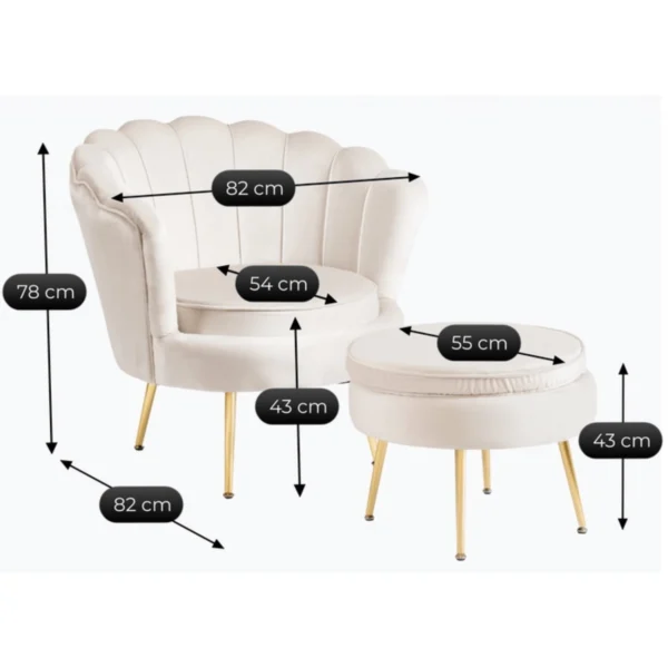product-3311-7 Fotoliu GRAND cu suport pentru picioare Cream Velour — Fotolii cu taburet