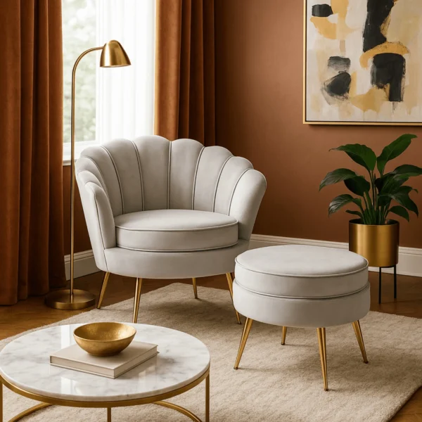 Fotoliu GRAND cu suport pentru picioare, velur gri