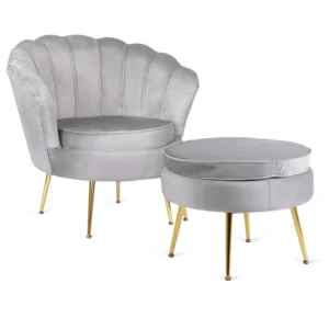 Fotoliu GRAND cu suport pentru picioare, velur gri