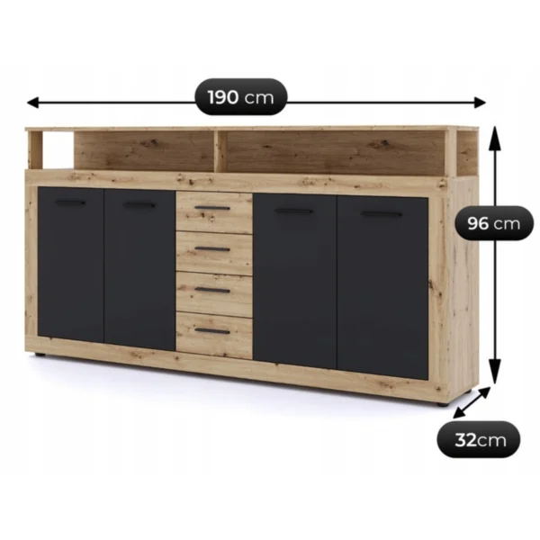 Comodă BLAGO 190 cm Artisan Oak/Negru — Comode