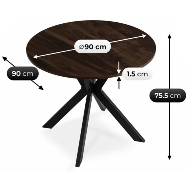 Masă LAUREN 90 cm nuc/negru — Mese