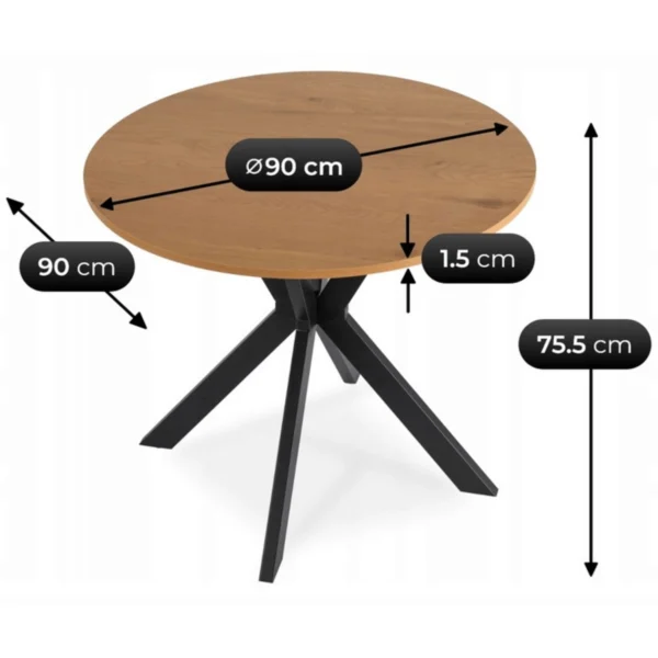 Masă LAUREN 90 cm stejar aur/negru — Mese