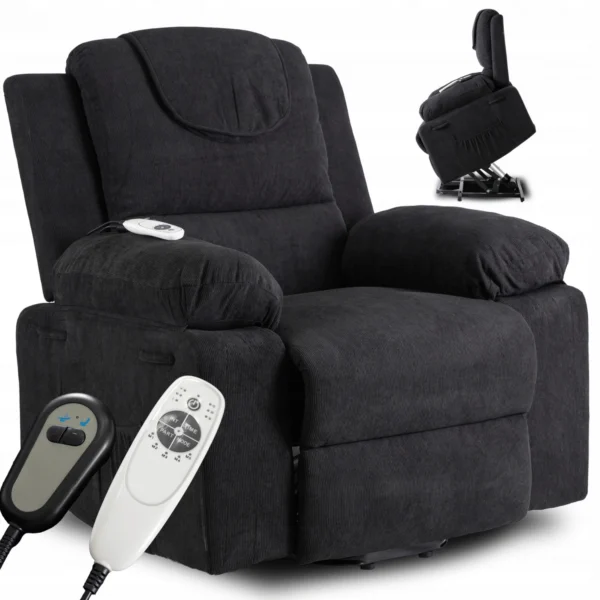 product-3344-0 Fotoliu de masaj electric, rabatabil, model FENIX, cu funcție de ridicare, negru — Fotolii de masaj