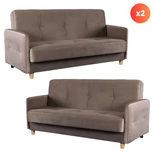 Set de 2x canapea pliabilă CUBA bej — Canapele și sofale
