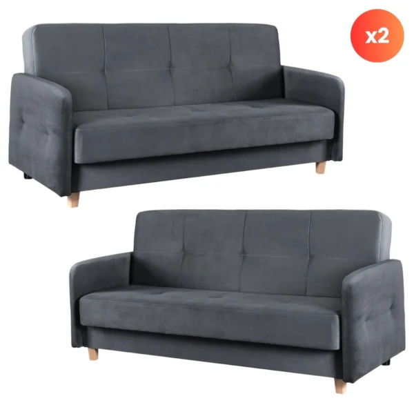 Set de 2x canapea pliabilă CUBA gri — Canapele și sofale