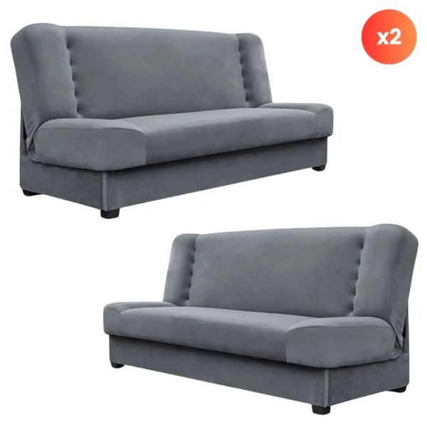 Set de 2x canapea extensibilă PIANO Grey velour — Canapele și sofale