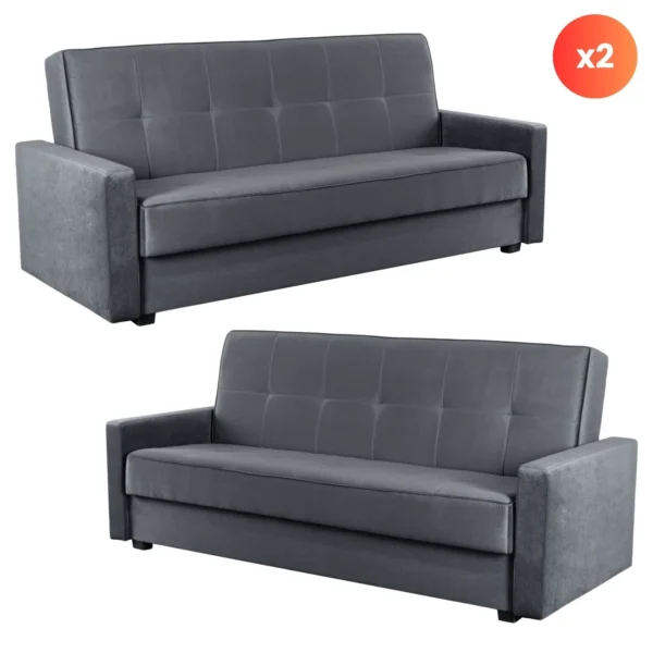 Set de 2x canapele cu pat ALUNA Grey — Canapele și sofale
