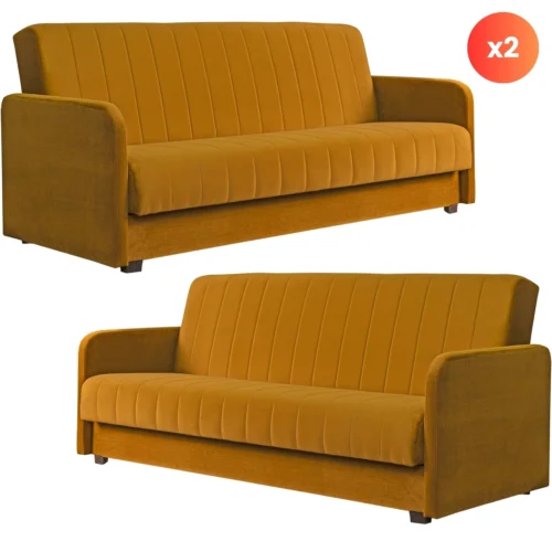 Set de 2 canapele extensibile PORTO din velur muștar