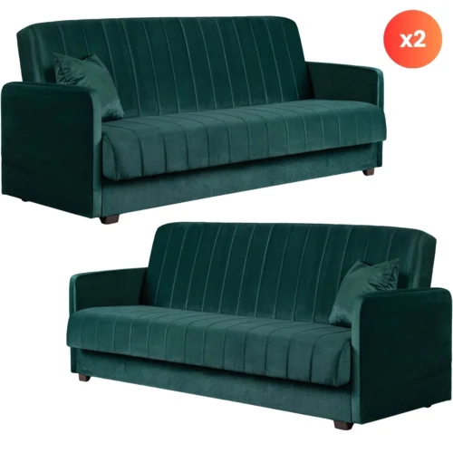 Set de 2 canapele extensibile PORTO din velur verde