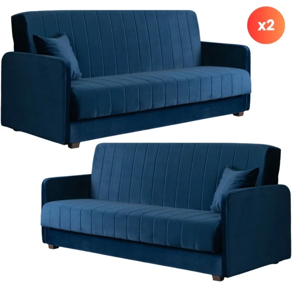 product-3362-0 Set de 2x PORTO Canapea pliabilă din catifea albastru marin — Canapele și sofale