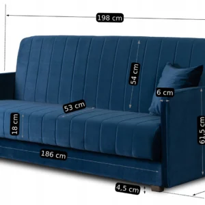 product-3362-3 Set de 2x PORTO Canapea pliabilă din catifea albastru marin — Canapele și sofale