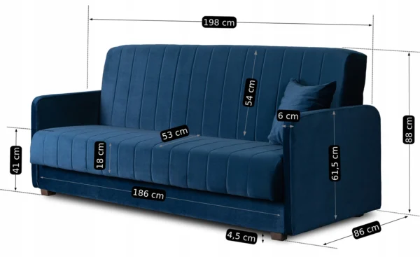 product-3362-3 Set de 2x PORTO Canapea pliabilă din catifea albastru marin — Canapele și sofale