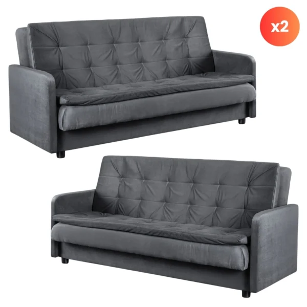 Set de 2x canapea pliabilă STELLA gri — Canapele și sofale