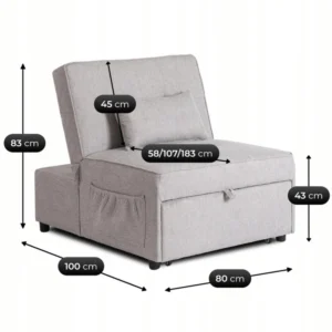 product-3382-14 IBERIS 80 cm Fotoliu pliabil pentru dormit Gri — Fotolii de relaxare