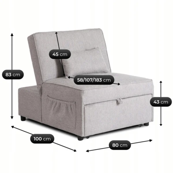 product-3382-14 IBERIS 80 cm Fotoliu pliabil pentru dormit Gri — Fotolii de relaxare