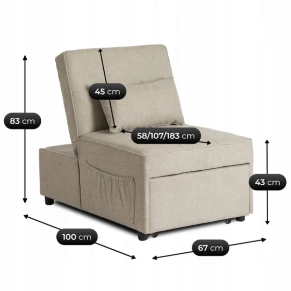 IBERIS Fotoliu reclinabil pentru dormit, 67 cm, bej