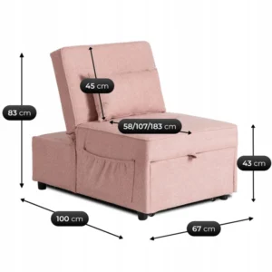 IBERIS Fotoliu reclinabil pentru dormit, 67 cm, roz