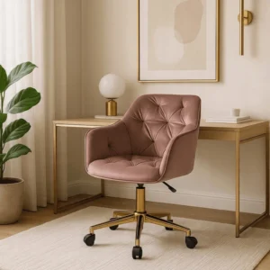 Scaun pivotant din velur roz KONOR