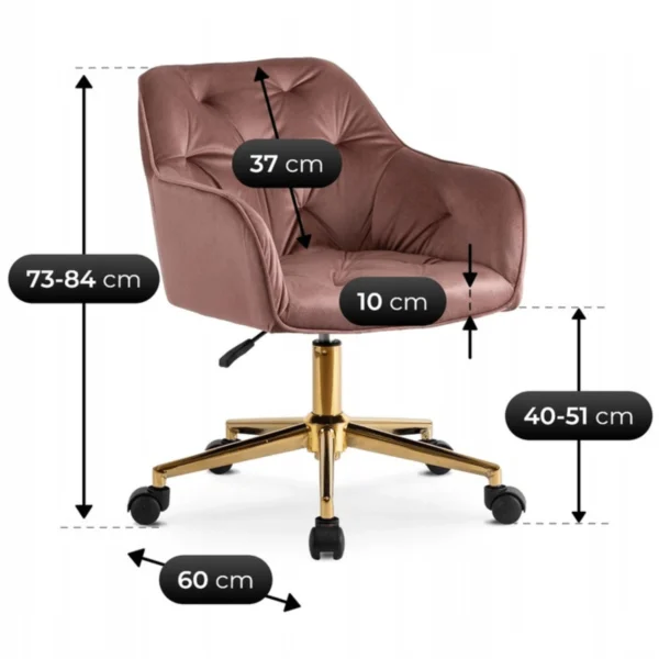 Scaun pivotant din velur roz KONOR