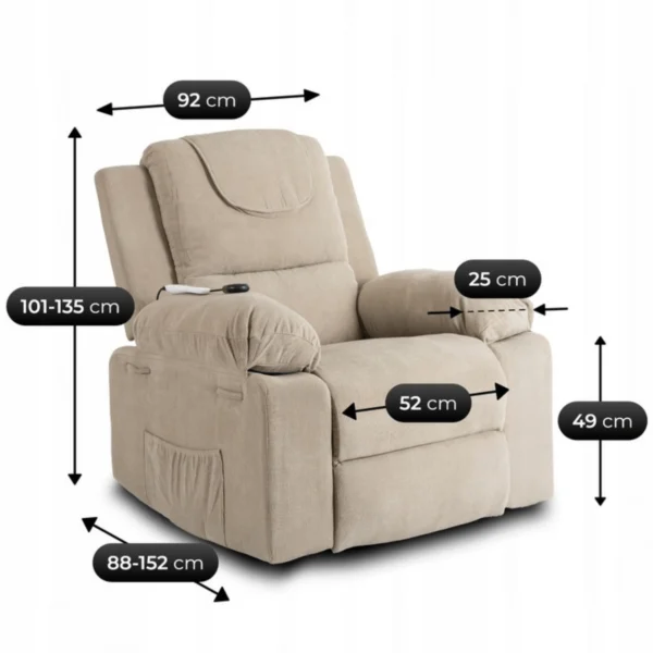 Scaun electric de masaj FENIX cu funcție de ridicare, catifea bej