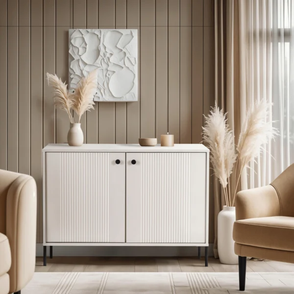 product-3393-0-1 Comoda de sertare SOFT 104 cm Cu două uși canelate Cașmir — Comode
