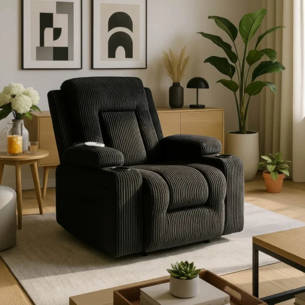 Scaun de masaj reclinabil din catifea neagră BOX