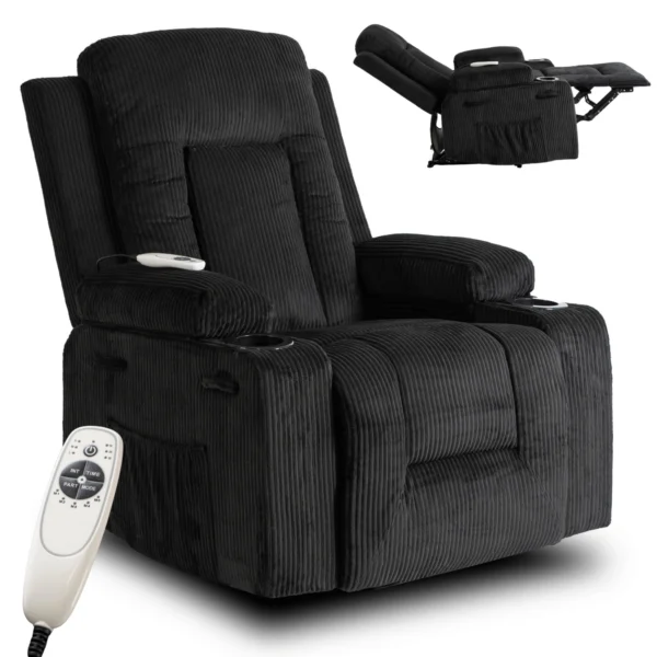 Scaun de masaj reclinabil din catifea neagră BOX