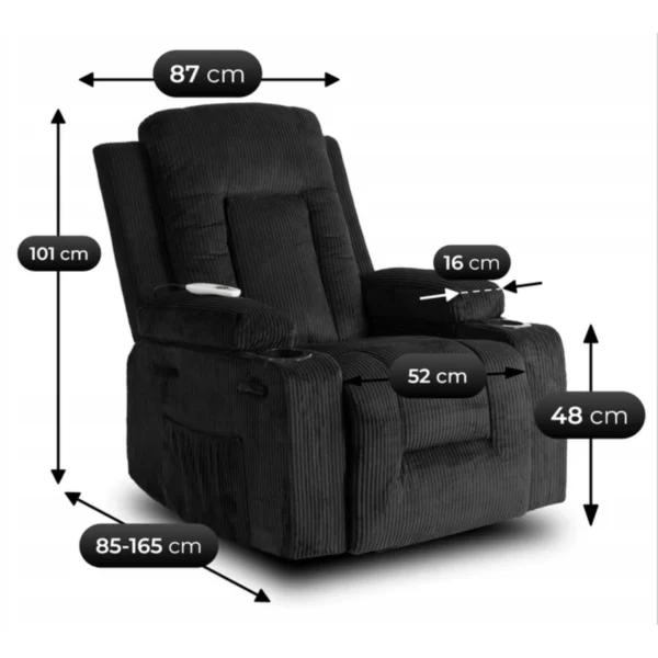 Scaun de masaj reclinabil din catifea neagră BOX