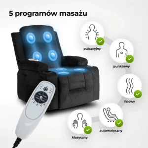 Scaun de masaj reclinabil din catifea neagră BOX