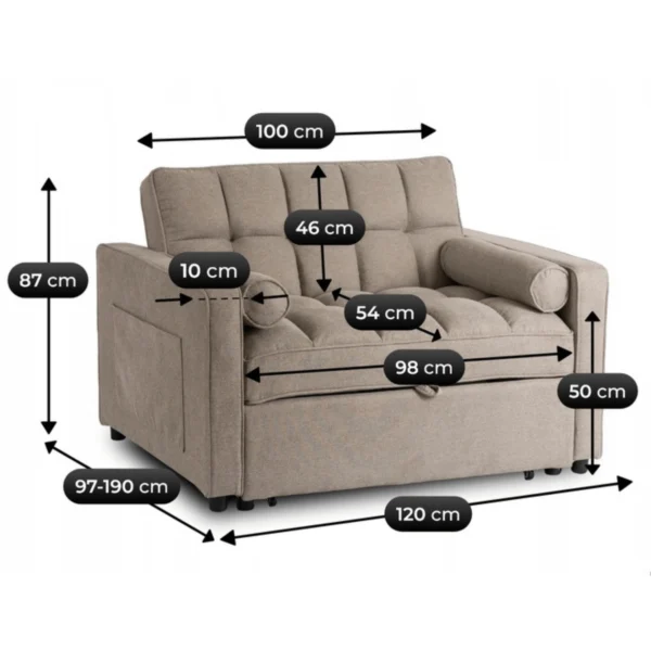 Fotoliu reclinabil CORRA pentru dormit, bej închis